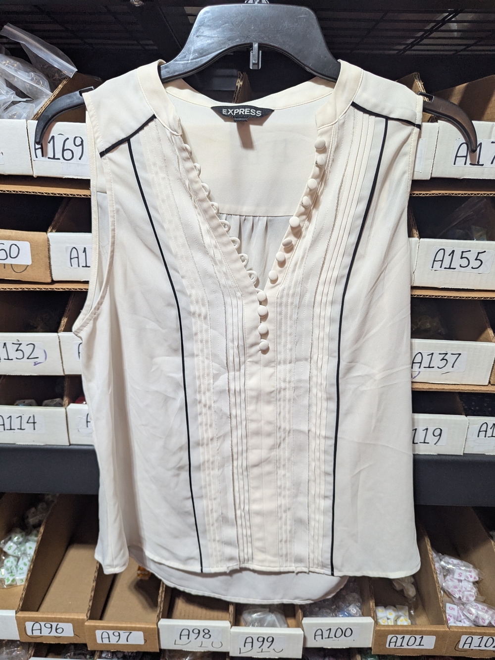 Express Cream Sleeveless Pintuck Camisole with Black Piping S